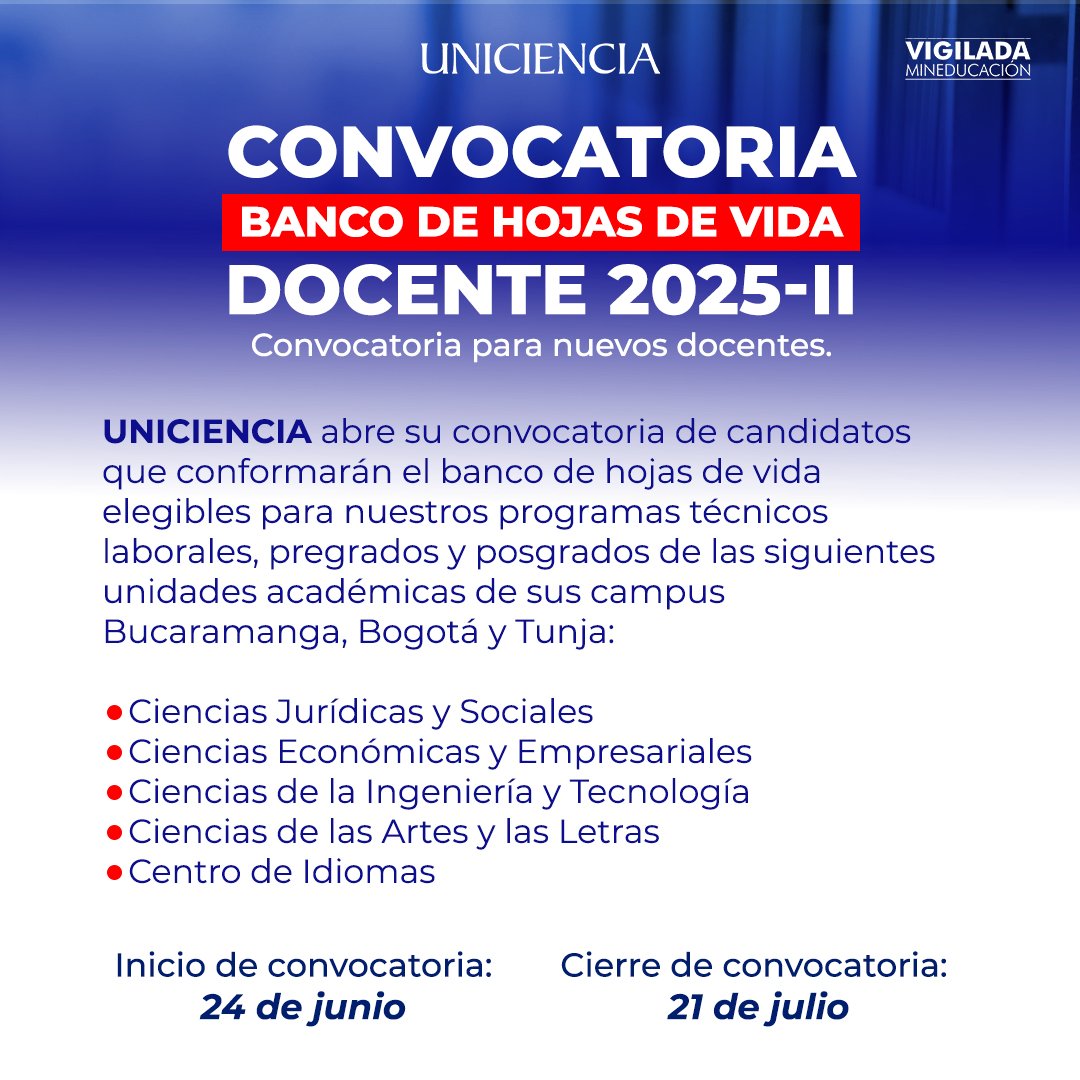 Convocatoria banco hojas de vida Docente 2025 - II