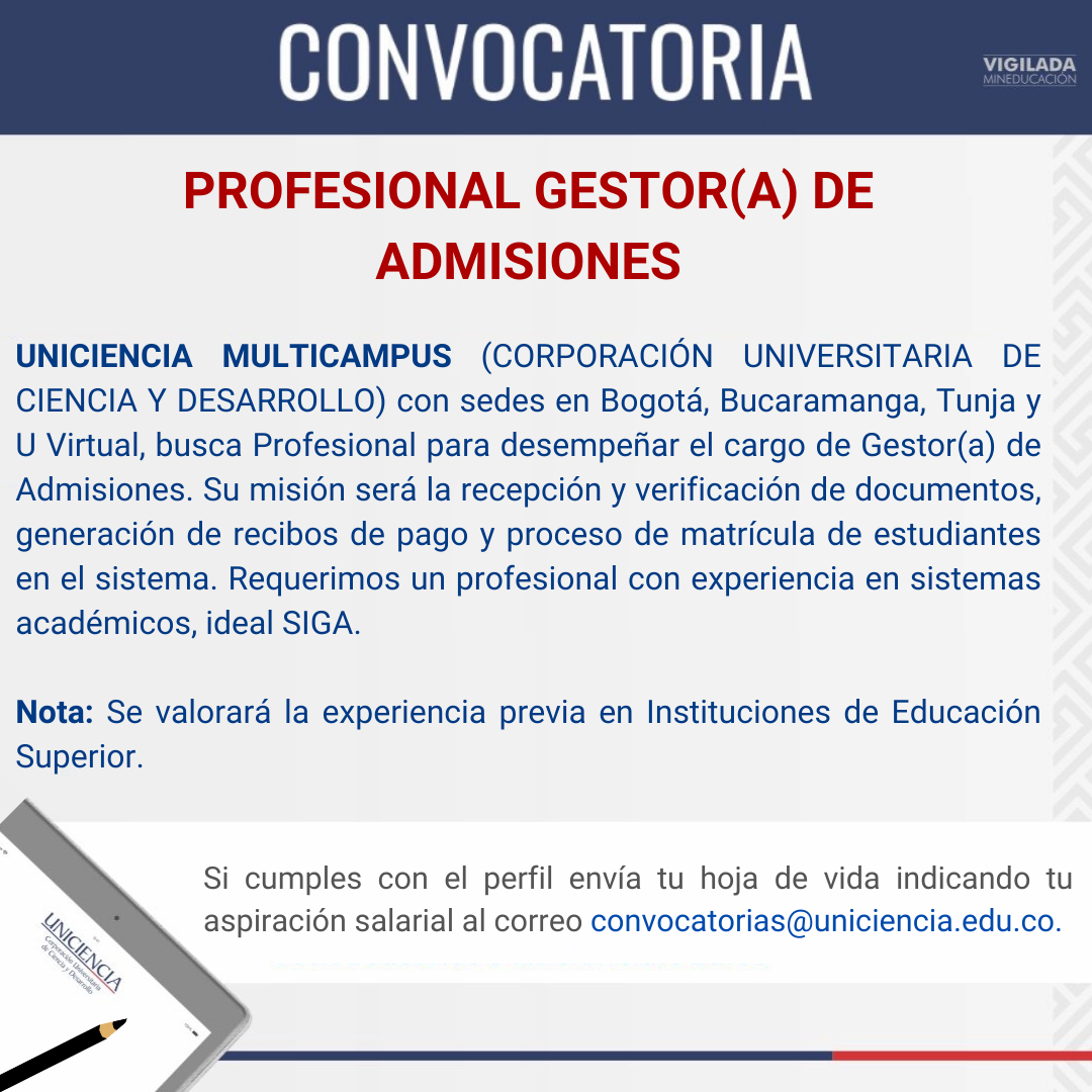 Convocatoria Profesional Gestor(a) de Admisiones - Diciembre 2025