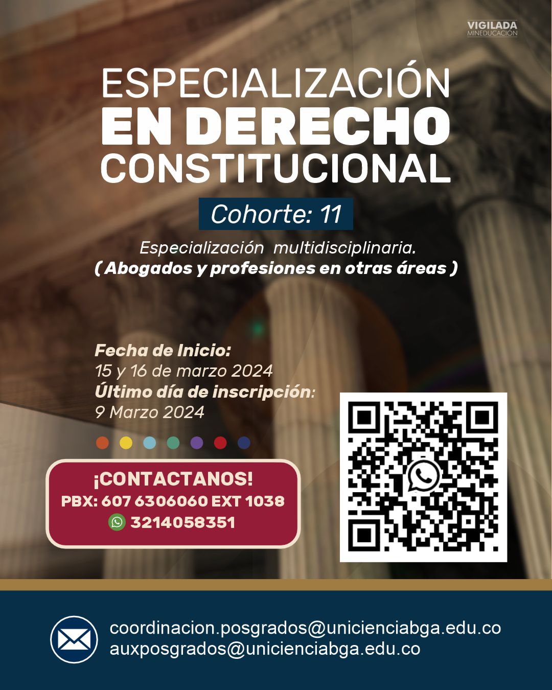 Preinscripciones Especialización en Derecho Constitucional Cohorte 11 - UNICIENCIA