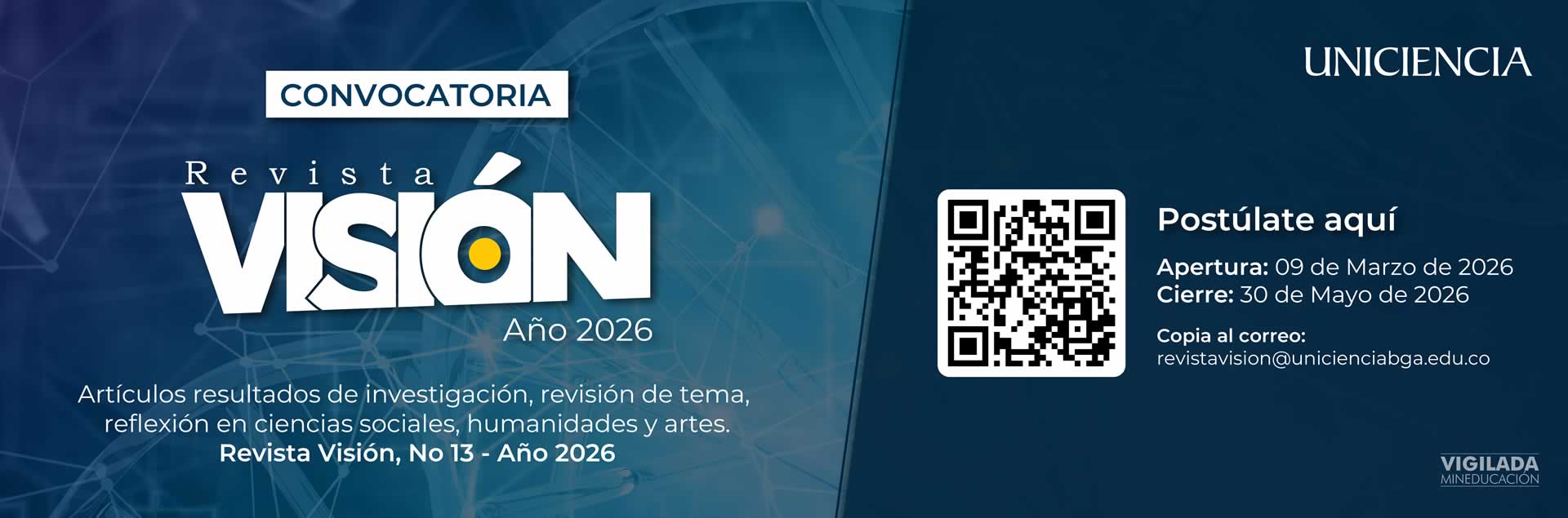 Convocatoria Revista Visión Año 2026 | UNICIENCIA